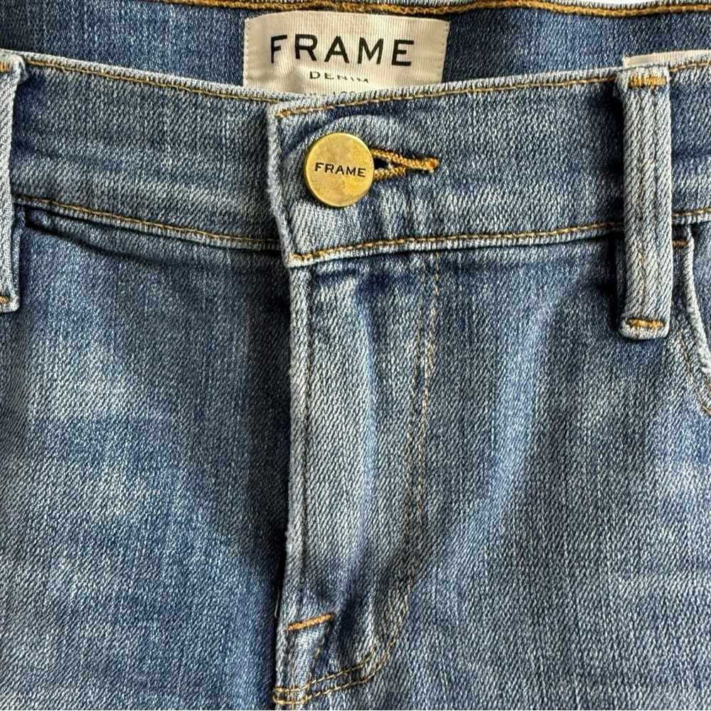 FRAME LE CUT OFF DENIM SHORTS SIZE 28 BLUE MID RISE DISTRESSED RAW HEM - Picture 5 of 12
